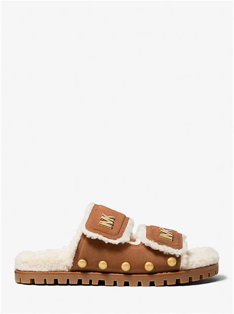 michael kors shearling slides|Winnie Faux Shearling Slide Sandal .